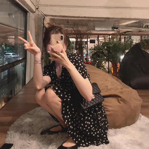 XS码 金蘑菇菇 法式裙裙 荷叶摆v领碎花连衣裙 商品图3