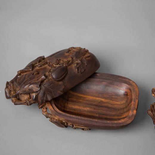 紫檀木雕瓜瓞绵绵盖盒（一对） 商品图3
