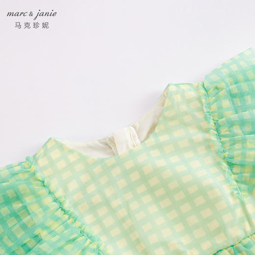 马克珍妮夏装新款裙子 女童绿格网纱拼接短袖连衣裙230982 商品图4