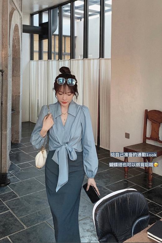 巴黎粉 金蘑菇菇 系带衬衫 半裙系列精致日常设计感上衣 商品图5