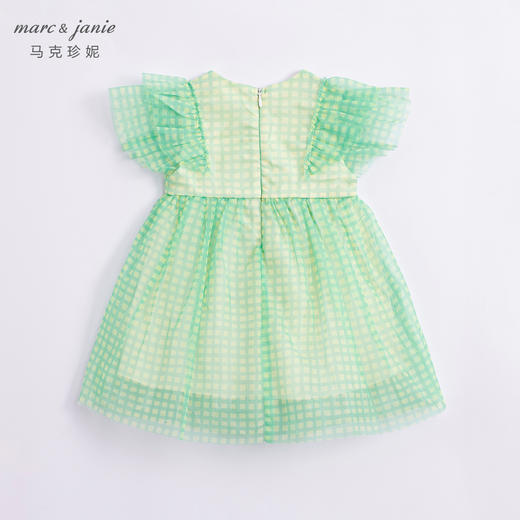 马克珍妮夏装新款裙子 女童绿格网纱拼接短袖连衣裙230982 商品图3