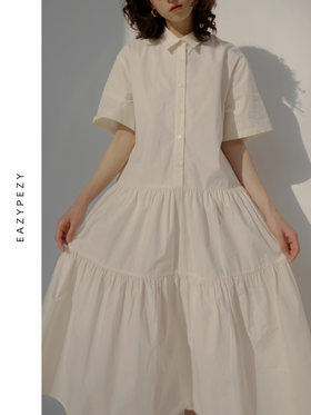 2022SS 日本水洗棉衬衫领宽松娃娃裙