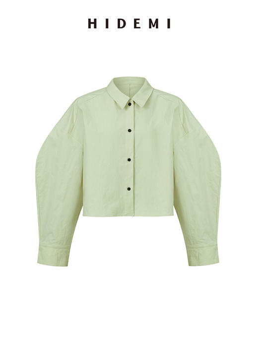 HIDEMI特殊工艺纸感微浮雕感艺术面料极简大廓形袖衬衫 奶油白/牛油果绿 商品图14