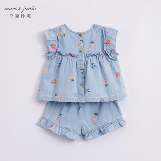 马克珍妮夏装新款 女童小花点缀花边袖纯棉短袖套装230795 商品图1