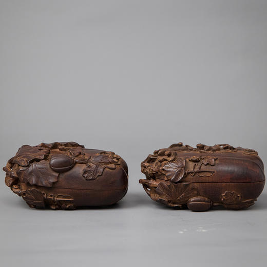 紫檀木雕瓜瓞绵绵盖盒（一对） 商品图0