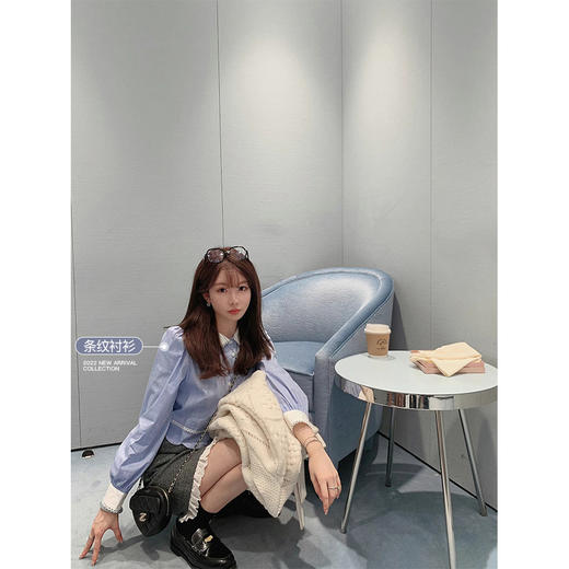 金蘑菇菇 XS码 起司糖套组 / 条纹衬衫+a字半裙 少女轻优雅系两件套 商品图0