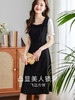 【专属特价】熙世界气质赫本风连衣裙女2025夏季新款撞色泡泡袖拼接方领小黑裙 商品缩略图1