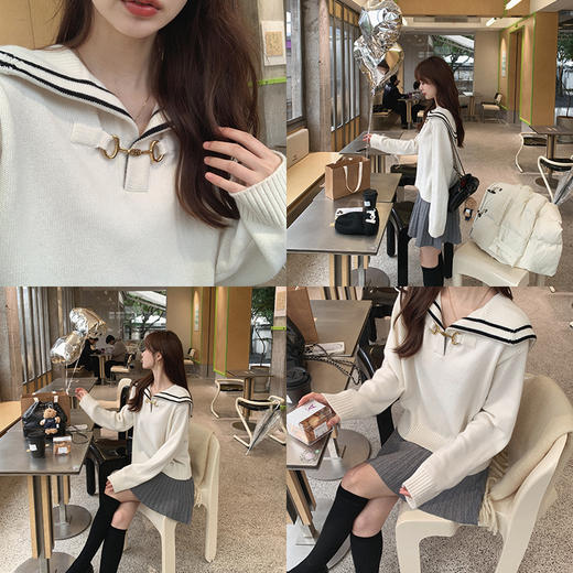 金蘑菇菇 【黑色半裙 其他售罄】蜜度满分 海军系列 / 过年乖崽fu~海军领条纹减龄毛衣 商品图5