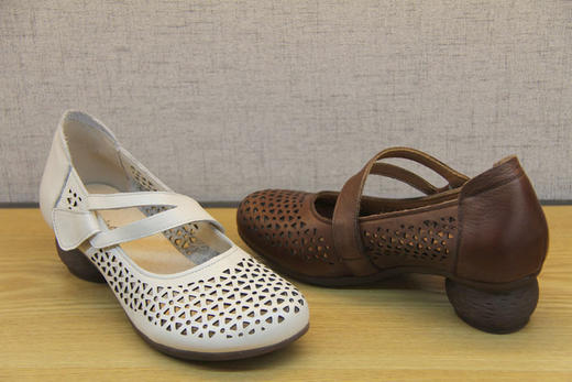 豪女夏包邮纯色行款21292109中跟真皮软底冲孔鞋皮鞋女凉鞋洞洞鞋 商品图5