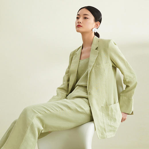 璞宿PUSU2023春夏新款亚麻西装套装女文艺休闲百搭棉麻上衣外套 商品图9