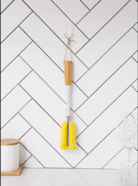 萌萌松鼠天然竹柄长柄可替换刷头海绵杯刷HPC-0143奶瓶刷清洁刷