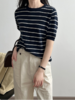【岚可可韩系百搭圆领条纹羊毛短袖】夏天的单品百搭度条纹是nice的  即带着浓郁的复古 也沉淀着时尚 商品缩略图5