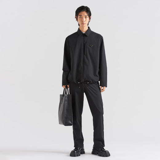 PRADA 普拉达 男士弹力科技面料珐琅金属三角形徽标休闲裤 黑色 SPH252 11QL F0002 商品图1