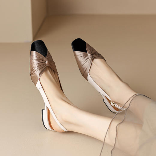 优雅百搭，真皮拼接撞色低跟后空凉鞋YCJX-H-1376 商品图5