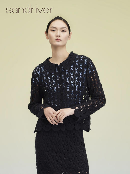 钩花衬衫领羊绒外套 SJS95W004W 商品图3