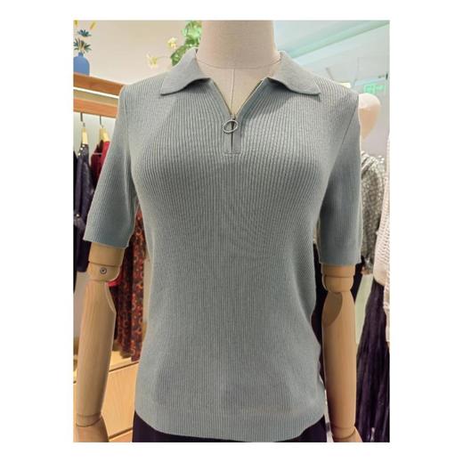 3楼珍贝丝绒T恤领抽条拉链衫 商品图0