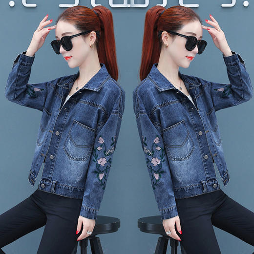 FFJR-外套 3刺绣牛仔外套女长袖新款韩版绣花宽松小夹克秋装短款外套大码 商品图0