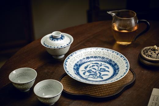 富玉窑  景德镇手工青花玲珑百合纹盖碗茶具套组 单杯主人杯 商品图2