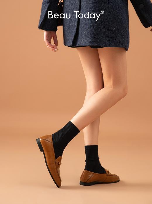 BeauToday【明星同款】热可可平底单鞋黑色法式乐福鞋英伦小皮鞋27171 商品图2