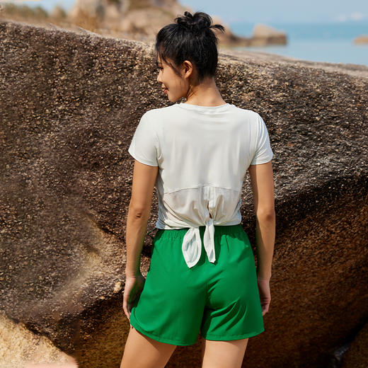 【网纱速干】宽松瑜伽健身上衣-后腰可系结短袖 商品图0