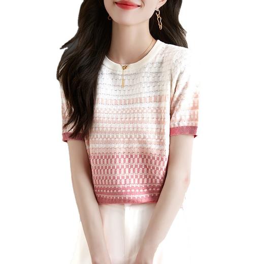 镂空显瘦短袖条纹针织衫，夏季新款短款百搭上衣薄半袖小衫CC-MLX367 商品图4