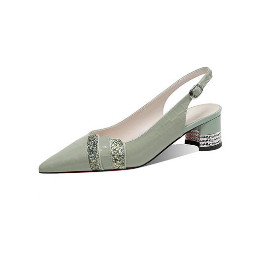 时尚百搭，尖头真皮粗跟后空凉鞋XL589 商品图11