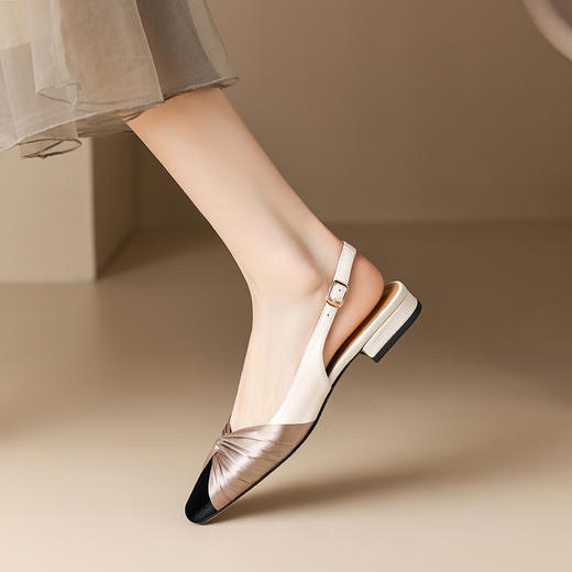 优雅百搭，真皮拼接撞色低跟后空凉鞋YCJX-H-1376 商品图0