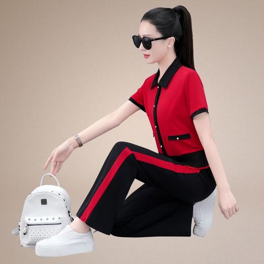 SP171-23017翻领休闲运动服套装女夏季2023新款时尚洋气宽松显瘦年轻两件套潮 商品图0