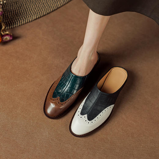 春夏新款，布洛克复古全头层皮复古质感拖鞋PS1279 商品图4