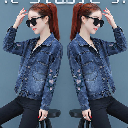 FFJR-外套 3刺绣牛仔外套女长袖新款韩版绣花宽松小夹克秋装短款外套大码 商品图4