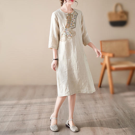 中国风棉麻连衣裙复古盘扣刺绣花中式茶服女装中长裙SJ-9261 商品图2