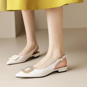 优雅法式，混种羊皮尖头金属装饰后空凉鞋YCJX-HL-1382