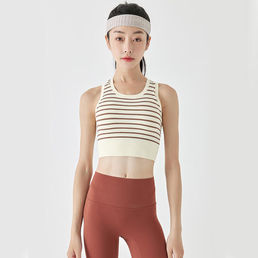 【路路精选】条纹瑜伽背心防震高强度一体杯文胸女美背瑜伽服上衣健身运动内衣 商品图3