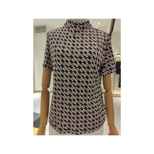 3楼珍贝桑蚕丝印花半高领短袖女衫 商品图0