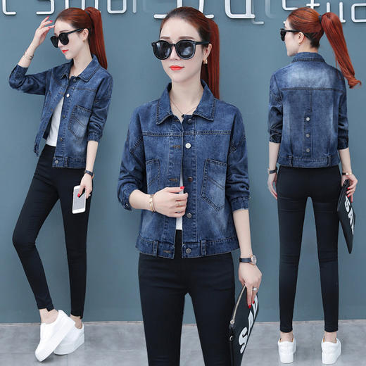 FFJR-外套 3刺绣牛仔外套女长袖新款韩版绣花宽松小夹克秋装短款外套大码 商品图1