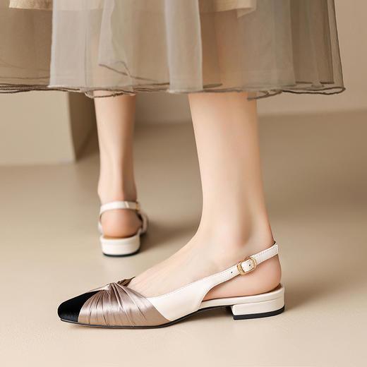 优雅百搭，真皮拼接撞色低跟后空凉鞋YCJX-H-1376 商品图1