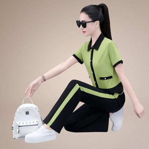 SP171-23017翻领休闲运动服套装女夏季2023新款时尚洋气宽松显瘦年轻两件套潮 商品图1