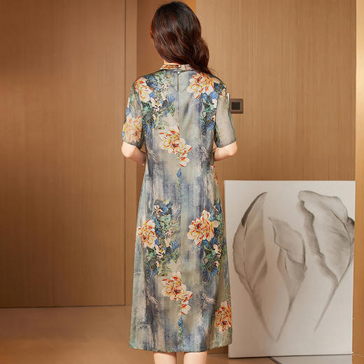 重磅真丝连衣裙夏季新款显瘦桑蚕丝裙子妈妈改良旗袍裙KQN-221213 商品图3