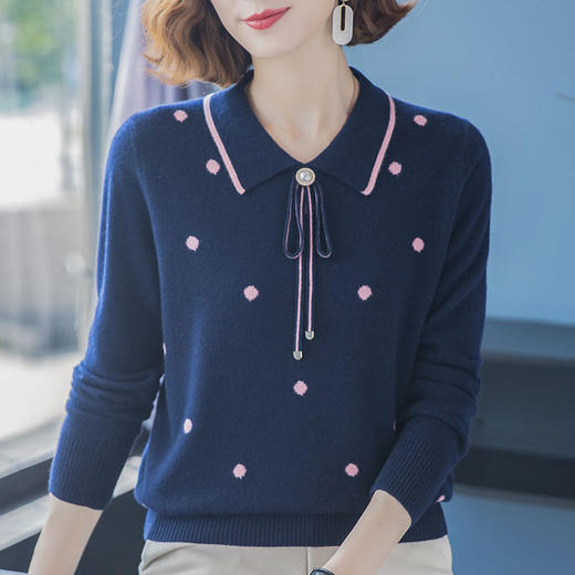 LHZ-40176 2023春秋新款中年妈妈装上衣套头翻领洋气毛衣时尚针织衫打底衫潮 商品图5