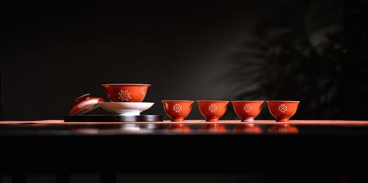 富玉窑  景德镇手工扒花宫红盖碗5头茶具 商品图0
