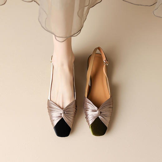 优雅百搭，真皮拼接撞色低跟后空凉鞋YCJX-H-1376 商品图2