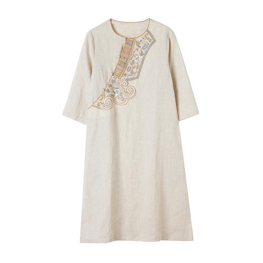 中国风棉麻连衣裙复古盘扣刺绣花中式茶服女装中长裙SJ-9261 商品图4