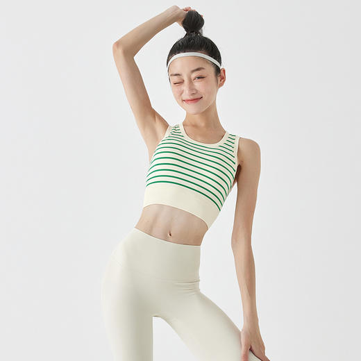 【路路精选】条纹瑜伽背心防震高强度一体杯文胸女美背瑜伽服上衣健身运动内衣 商品图1