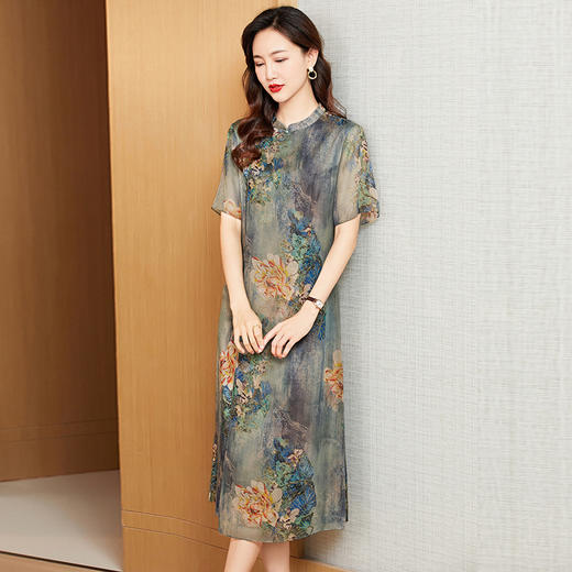 重磅真丝连衣裙夏季新款显瘦桑蚕丝裙子妈妈改良旗袍裙KQN-221213 商品图2