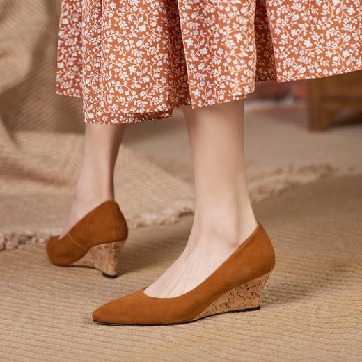 舒适时尚，坡跟尖头真皮单鞋DZM-FF503 商品图4