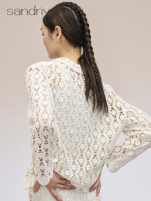 钩花衬衫领羊绒外套 SJS95W004W 商品图4