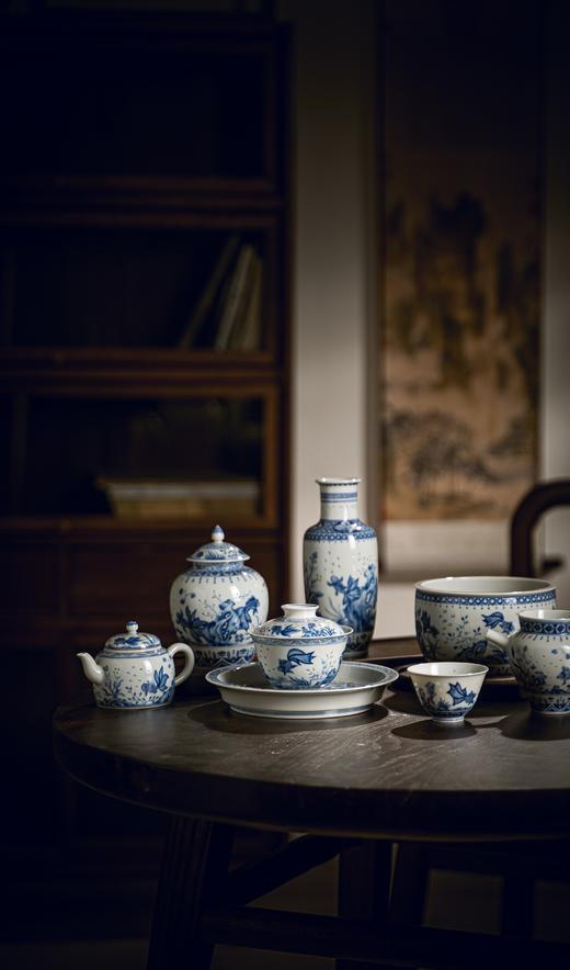 富玉窑  景德镇手工青花玲珑仿古金玉满堂茶具套组 商品图0