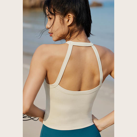 【肌理面料】一体式胸垫小圆领大露背运动背心-低强度 商品图0