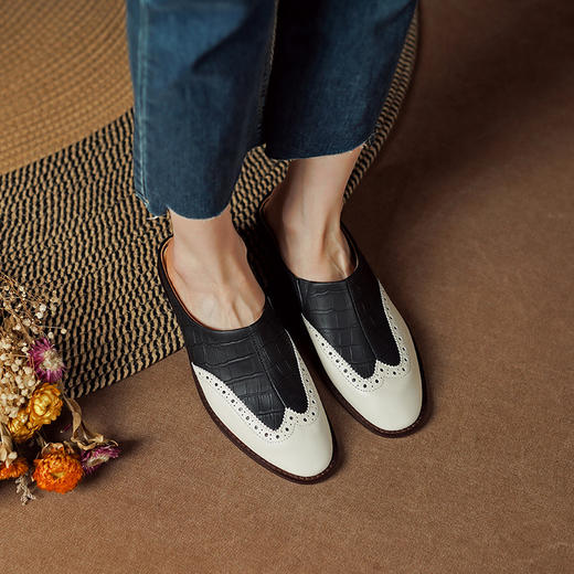 春夏新款，布洛克复古全头层皮复古质感拖鞋PS1279 商品图1