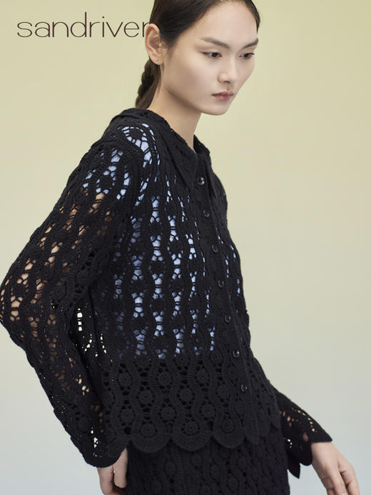 钩花衬衫领羊绒外套 SJS95W004W 商品图2